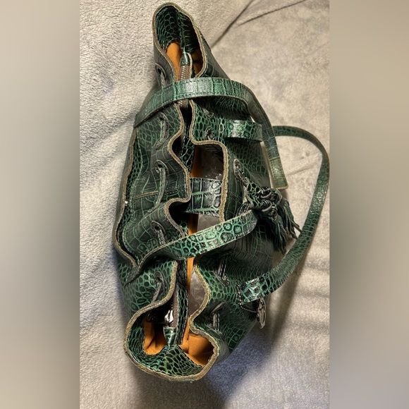 Patricia Nash 10th Anniversary Croc Embossed Leather Tassel Shoulder Bag